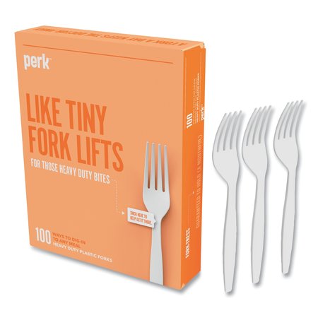 Perk Heavyweight Plastic Cutlery, Fork, White, PK100, 100PK PK56391